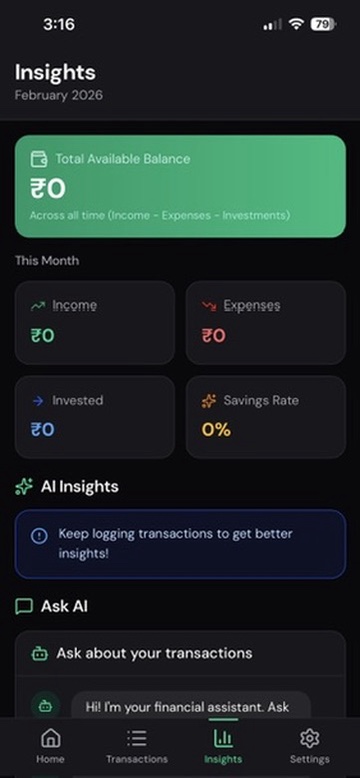 Insights dashboard with spending categories